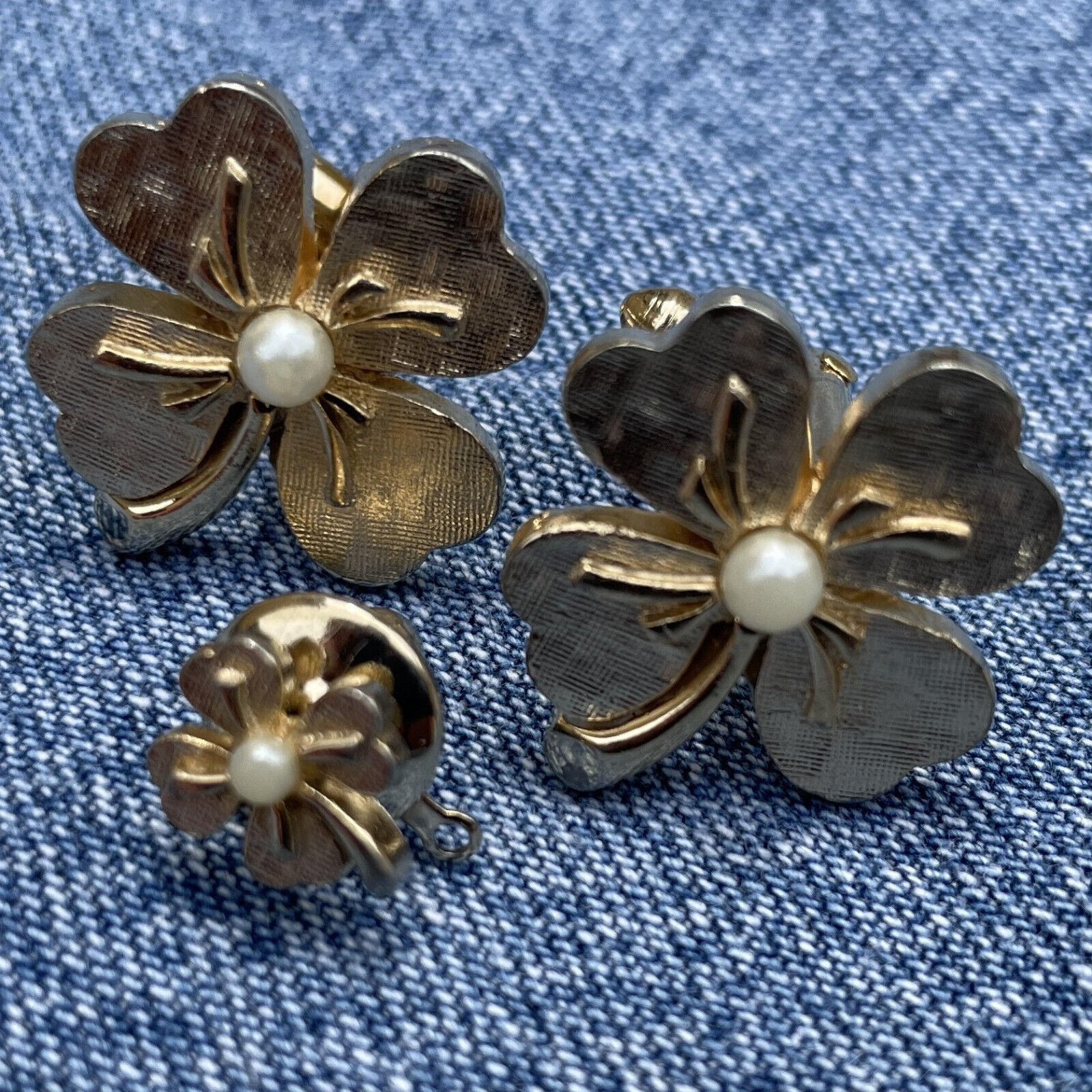 Primary image for Swank Four Leaf Clover Cufflings & Tie Tack with Tiny Faux Pearl