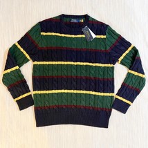 Ralph Lauren Iconic Striped Cable-Knit Cotton Sweater Sz L NWT - £113.90 GBP
