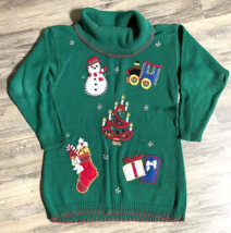 Christmas Tunic Sweater Train Snowman Tree Green Ugly Party Holiday L/XL READ - £10.02 GBP