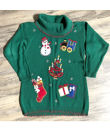 Christmas Tunic Sweater Train Snowman Tree Green Ugly Party Holiday L/XL... - £9.91 GBP