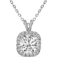 6mm Cushion Cut White CZ Gem Birth stone Halo Pendant Earring Set 925 Si... - £39.40 GBP