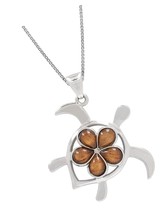 Sterling Silver Koa Wood Turtle with Plumeria Necklace with - $90.95