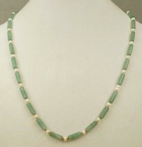 Artisan Jewelry White Pearl &amp; Celadon Green Glass Brass Beaded Necklace 28&quot; - £19.51 GBP