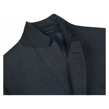 Men Renoir Suit Super 140 Wool Side Vent Slim Fit English Plaid 559-3 Navy Blue image 4