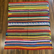 Vintage Handmade Crochet Blanket Lap Afghan Chevron Zig Zag Orange 36X41 - £36.61 GBP