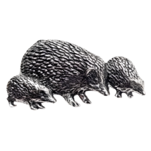 Hedgehog Family Pewter Pin Badge Brooch Nature Pin Brooch Tie Lapel By A R Brown - £5.89 GBP