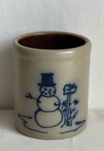 Maple City Pottery Salt Glazed Stoneware Crock Jug Blue Snowman Pattern ... - $27.72