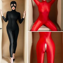 Women Shiny Glossy Bodysuit Full Body Hood Closed Zipper Jumpsuit Zentai... - £11.94 GBP