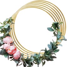 6 Pack 16 Inch Large Metal Floral Hoop Wreath Macrame Gold Hoop Rings For Diy Cr - £37.49 GBP