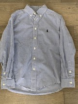 Ralph Lauren Polo Blue White Checkered Long Sleeve Button Shirt Boys Med 10-12 - £14.59 GBP