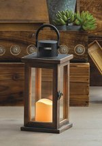 LODGE WOODEN LANTERN WITH LED CANDLE - £31.85 GBP