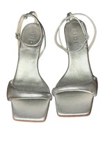 Tibi Womens Square Open Toe Kitten Pump Heel Leather Ankle Straps Silver... - £77.61 GBP
