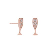 14 Karat Rose Gold Plated White &amp; Pink Pave CZ Champagne Glass Stud Earrings - £84.55 GBP