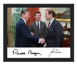 President Joe Biden &amp; Ronald Reagan Shaking Hands Autographed 8X10 Framed Photo - £15.72 GBP