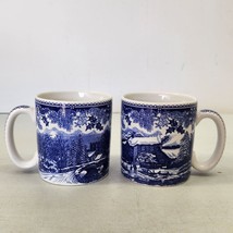 Vintage Pair SPODE Winter&#39;s Eve Blue Mug 3.5&quot; S3755 Made in England 2003-A8 - £48.48 GBP