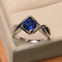925 Sterling silver 4.25 Carat blue sapphire engagement Round Cut Ring Size 8.5 - £75.79 GBP