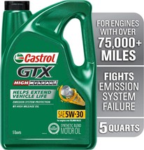 Castrol GTX High Mileage 5W-30 Synthetic Blend Motor Oil, 5 Quarts - £31.16 GBP