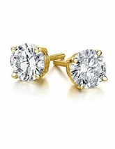 14K Yellow Gold 1/2 Carat 100% Authentic Diamond Round Cut Screw Back Earrings - £337.03 GBP