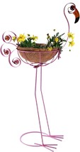 Mortime Flamingo Bird Planter, Pink Metal Flamingo With Basket Decorative, 30 In - $44.99