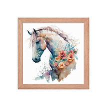 Floral Horse Watercolor Wall Art Framed poster - £24.28 GBP+