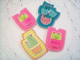 Handmade &quot;CAT CACTUS&quot; Set of 4 - Fabric Refrigerator Magnets - Teal/Pink/Yellow - £6.81 GBP