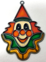 Circus Clown Head Stained Glass Decoration Window Orange Green Yellow Vintage - $18.95