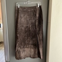 Ann Taylor Vintage Suede Leather Skirt Brown Midi Slit Size 6 - $34.64