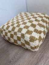 Beige Checker Pouffe Cover high quality 100% handmade nad  natural wool ... - $80.00