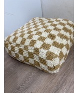 Beige Checker Pouffe Cover high quality 100% handmade nad  natural wool ... - £64.10 GBP