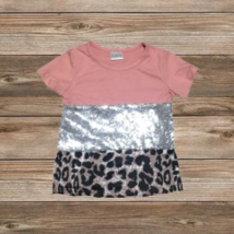 NEW Womens Boutique Sequin Color Block Pink Short Sleeve Shirt - £5.18 GBP