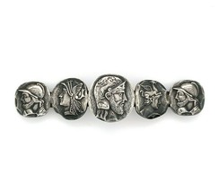 Frank Whiting Figural Sterling Silver Five Medallion Scarf Pin 2 7/8" (#J5575) - £236.19 GBP