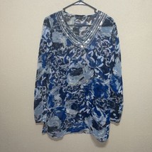ETC by Lazy Daisy Blouse Shirt Top BLUE Floral long sleeve SZ M NEW - £46.41 GBP