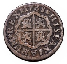 1738S PJ Spain Real Felipe V Seville Coin in VF Condition, KM# 354 - £38.15 GBP