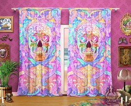 Harajuku Skull Curtains, Psychedelic Art Window Drapes, Sheer and Blacko... - £131.09 GBP