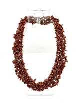 VTG Set Brown Goldstone Speckle Chips Cluster Necklace with Bracelet 925... - $60.30