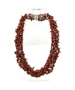 VTG Set Brown Goldstone Speckle Chips Cluster Necklace with Bracelet 925... - £47.45 GBP