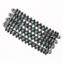 6 5/8&quot; 1930&#39;s Navajo Stamped silver Snake eye turquoise 4 row cuff bracelet - $867.98