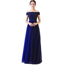 Beaded Lace Long Off The Shoulder Prom Dress Evening Gown Royal Blue US 12 - £71.82 GBP
