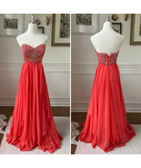 Sherri Hill Sweetheart Strapless Beaded Coral Formal Gown Prom Pagent Dr... - $2,347.97 MXN