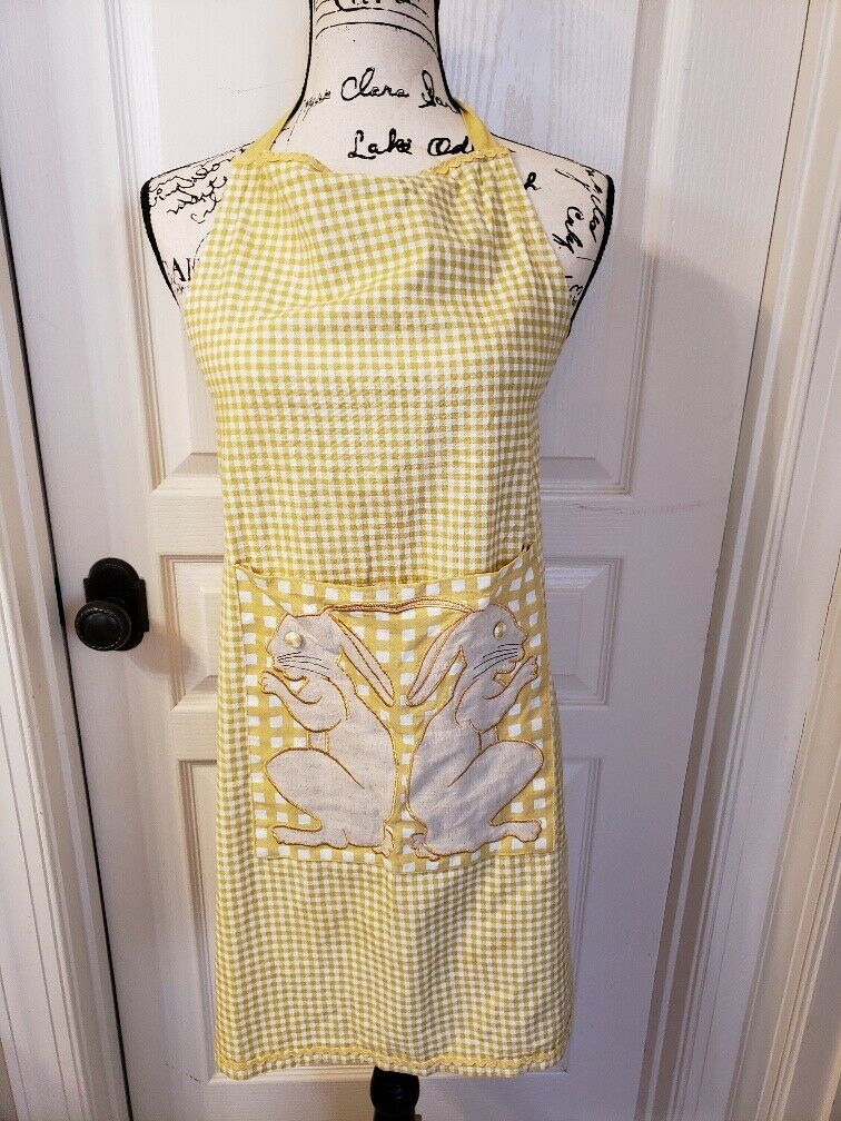 Pier One Imports Pier 1 Imports Easter Apron Yellow Plaid Bunny Rabbits - $19.79