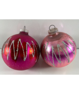2 Vintage Christmas Glass Ball Ornaments D.B.G.M. West Germany Plastic Caps - $24.74