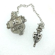 MERCY vintage 1959 metal pin - silver two-part chained set school colleg... - $20.00
