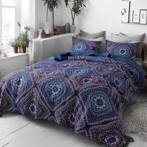 Bohemian Diamond Geometric Bedspread Set Navy Blue Quilt - $105.19+