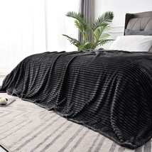 Bedelite Fleece Blanket King Size – 3D Ribbed Jacquard, Black, 108X90 Inches - £26.74 GBP