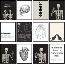 Whaline 12 Pcs. Skeleton Wall Art Prints Funny Skull Art Poster Decor 8 X 10 - £32.92 GBP