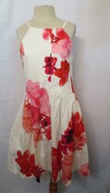 Calvin Klein Fit &amp; flare Pleated Bodice Pretty Tropical Floral White Sz 10 Dress - £30.36 GBP