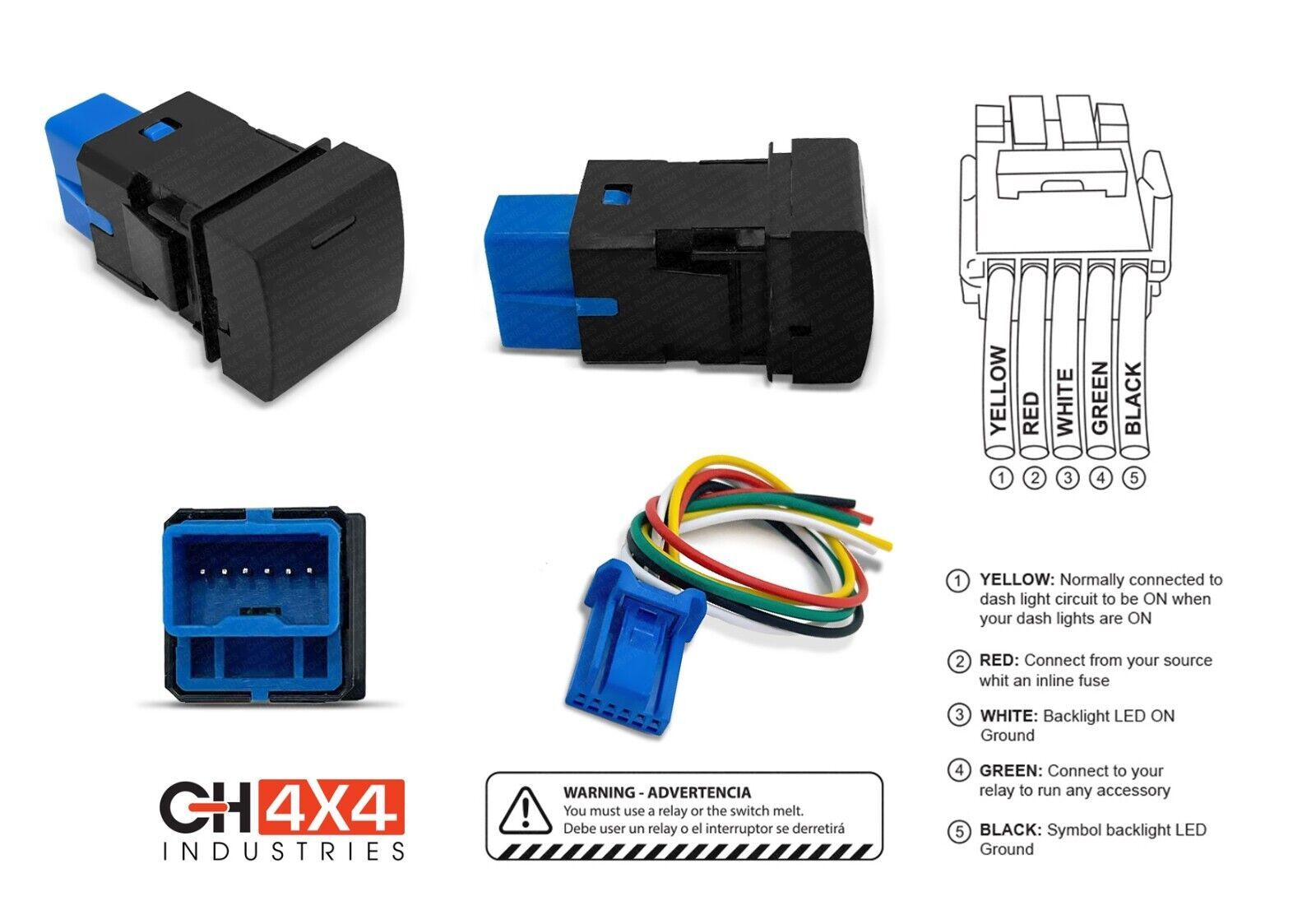 Tundra Rocker Switch CH4x4 Cube Push Switch for Toyota Tundra 2022+ - Spot Lights Symbol 2 ...