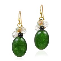 Striking Ovals Green Quartz Drop and Crystal Beads Dangle Earrings - £11.71 GBP