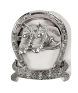 Horse Heads Horseshoe Key Rack Rhodium Plated Shiny Silver with 5 Hooks - £18.17 GBP