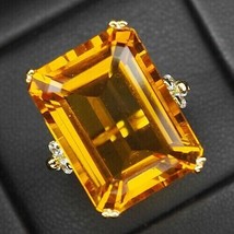 Citrine Golden Yellow Octagon 30.10 Ct. 925 Sterling Silver Gold Ring Size 6.5 - £85.64 GBP